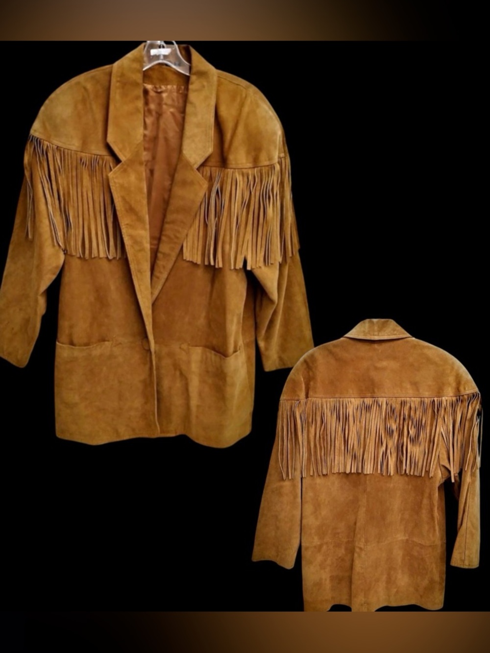 Vintage Men’s Fringed Suede Jacket in Camel Brown